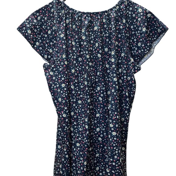 Simple Fun Tunic Top Size L Black Floral V-Neck w/Tie Flutter Sleeve - Picture 3 of 3